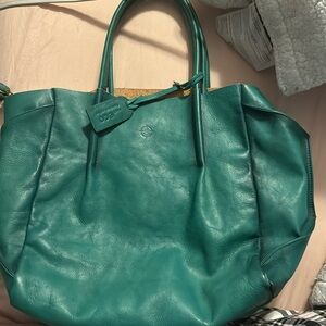 Green leather satchel